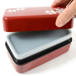 Red Maki-e Cherry Blossom 2-Tier Bento Box New