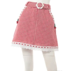Bottoms>Swankiss Cherry Motif Gingham Skirt
