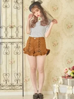 Swankiss Lace-Up Ruffled Hem Shorts Hot