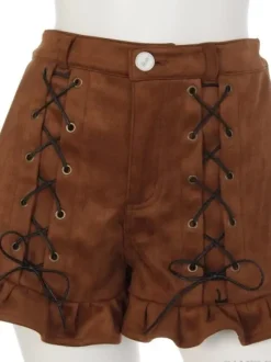 Swankiss Lace-Up Ruffled Hem Shorts Hot