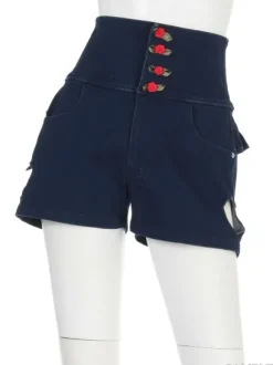 Bottoms>Swankiss Rose & Heart Cut-Out High-Waist Shorts
